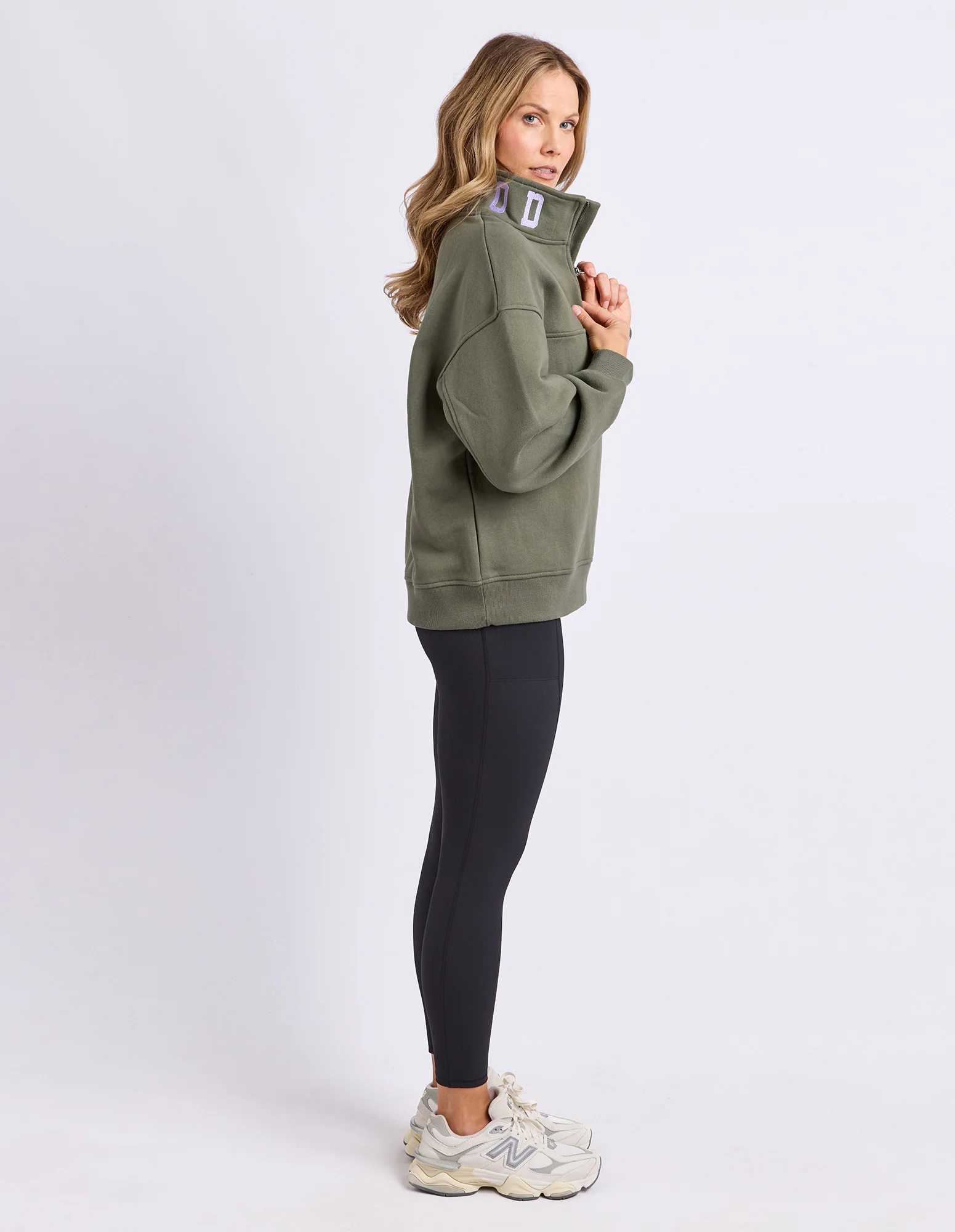 College Contrast Zip Crew Khaki With Lilac - Image 6