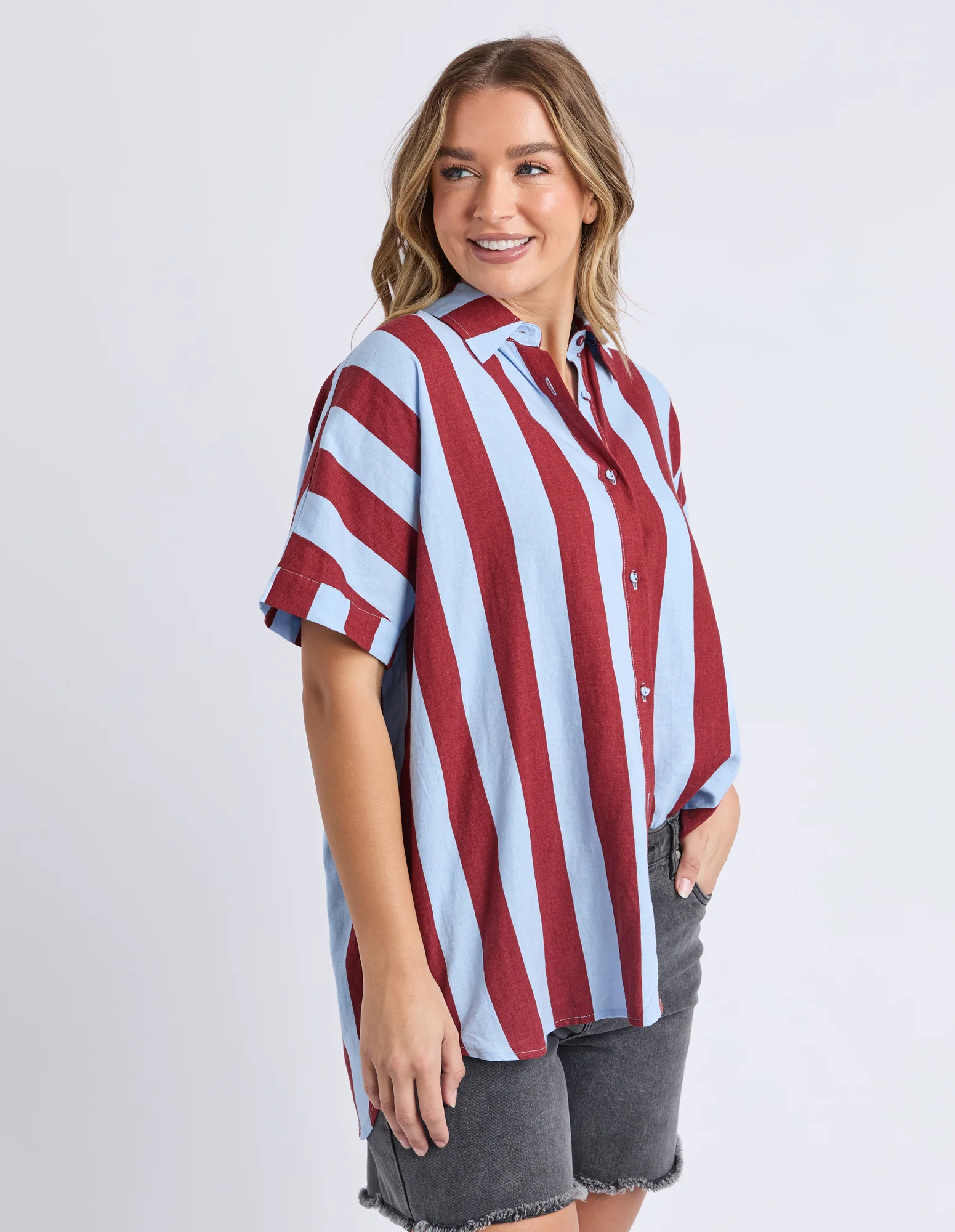 Esmarie Stripe Shirt Russet Brown/Blue - Image 4