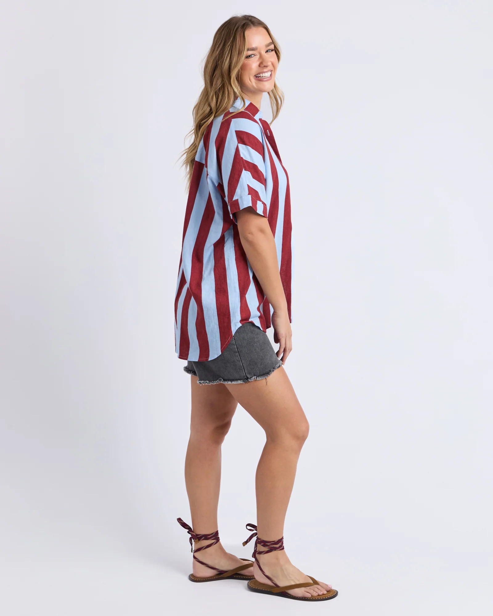 Esmarie Stripe Shirt Russet Brown/Blue - Image 6
