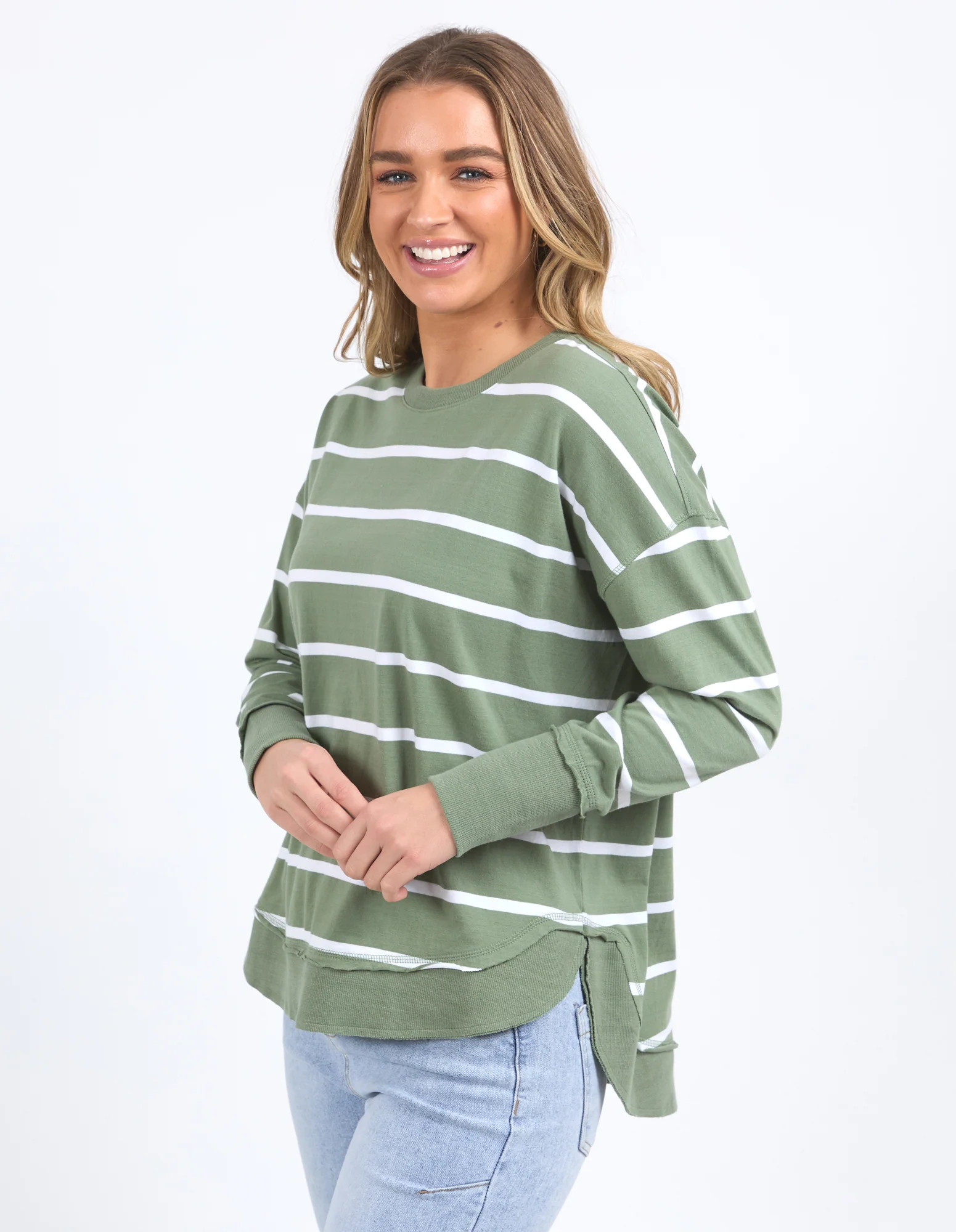 Farrah Stripe Long Sleeve Sage/White - Image 4
