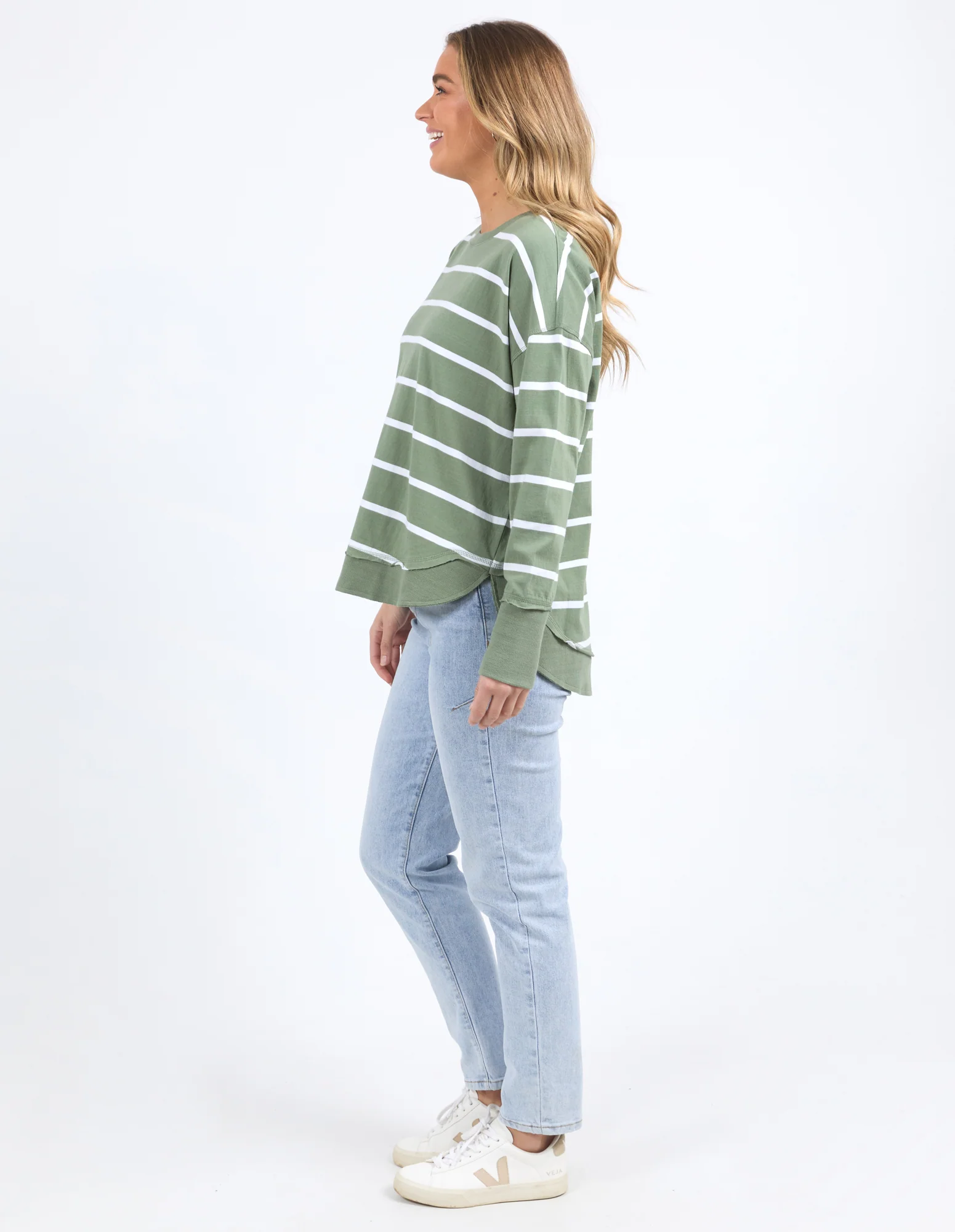 Farrah Stripe Long Sleeve Sage/White - Image 6