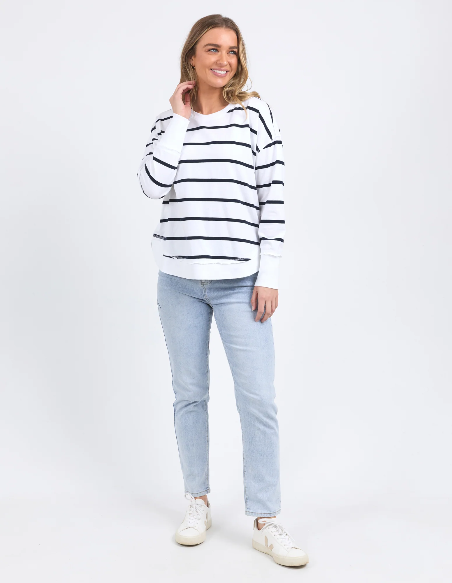 Farrah Stripe Long Sleeve White/ Navy - Image 3