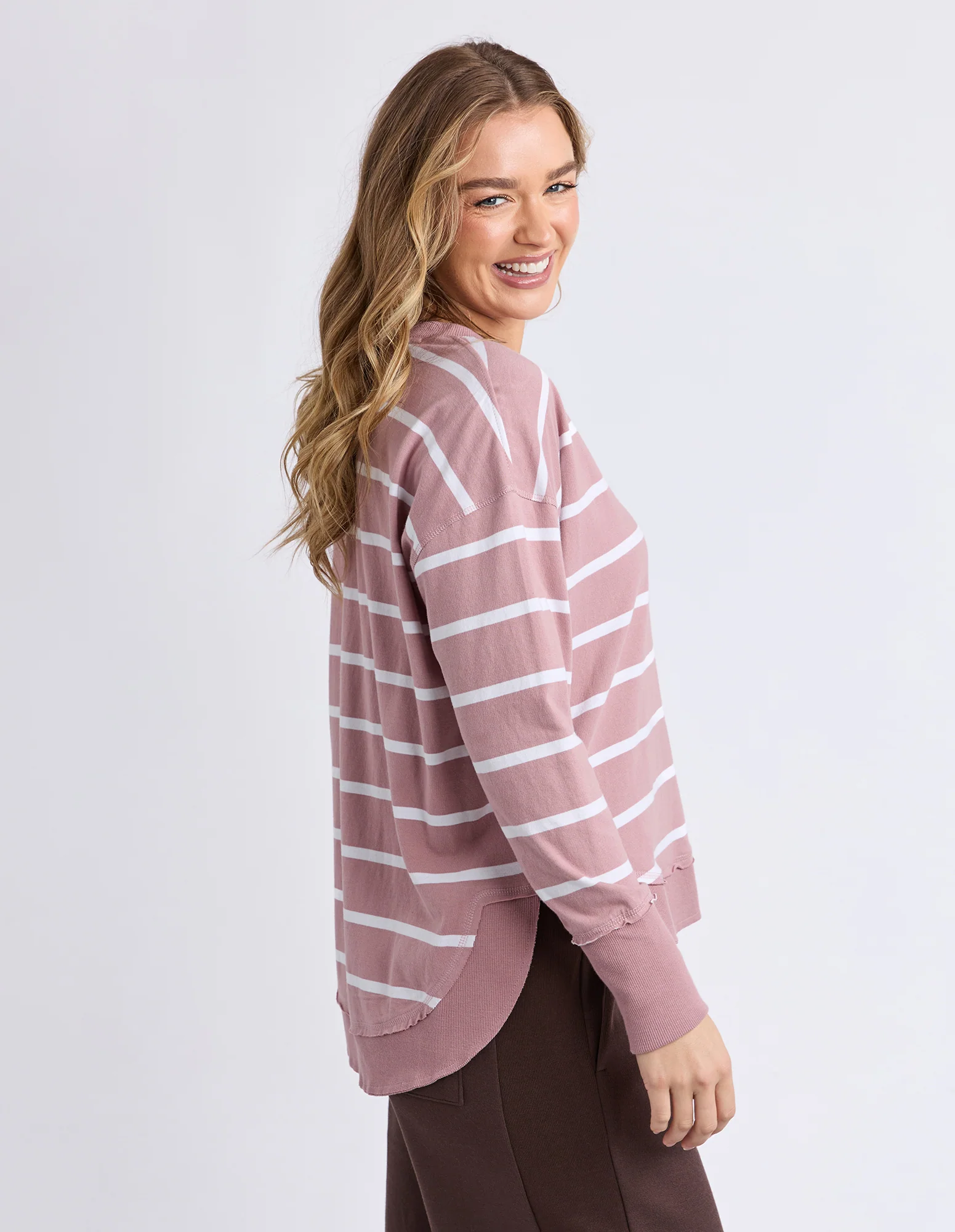 Farrah Stripe Long Sleeve Woodrose/White Stripe - Image 4