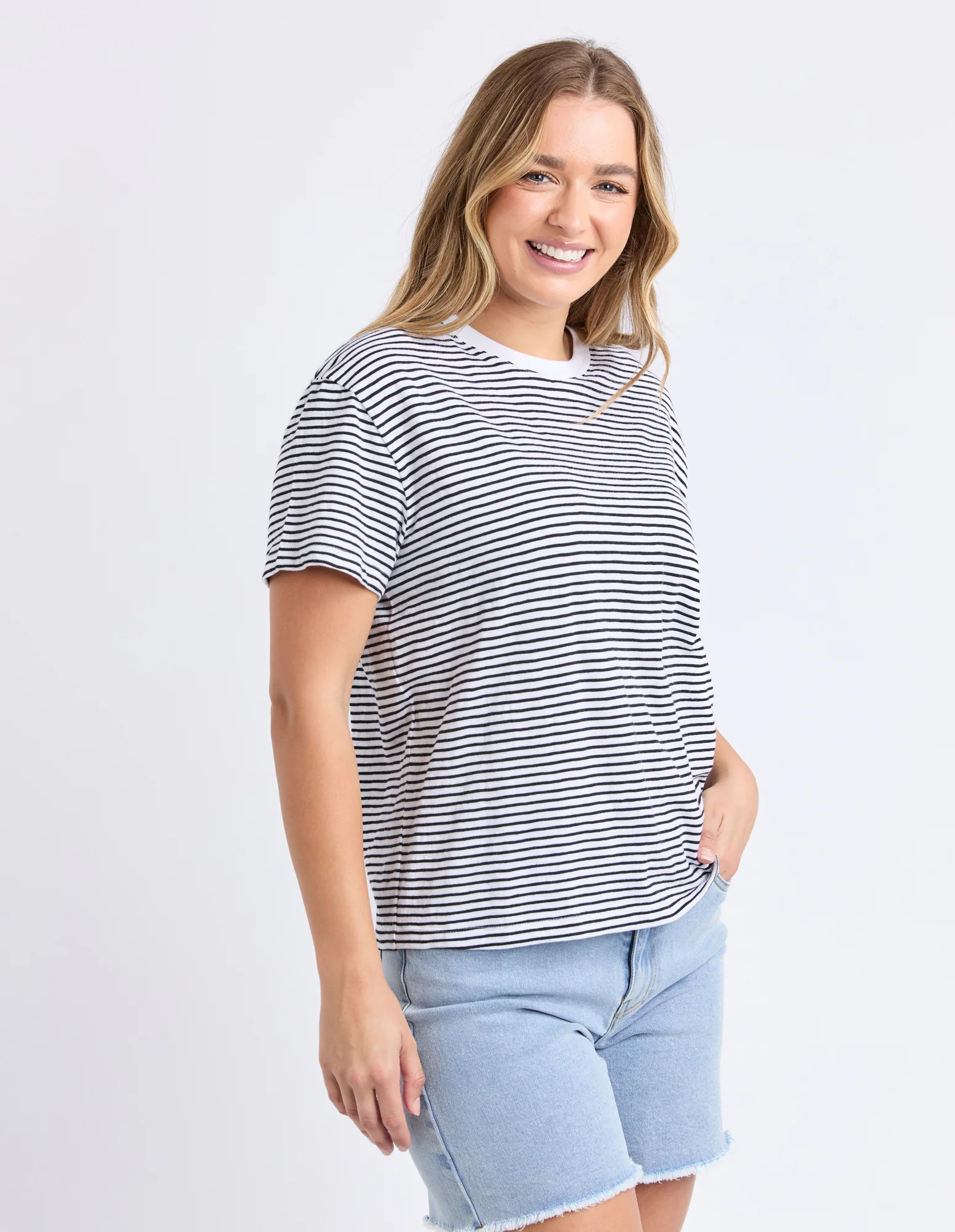 Hutch Stripe Tee White and Navy Stripe - Image 4