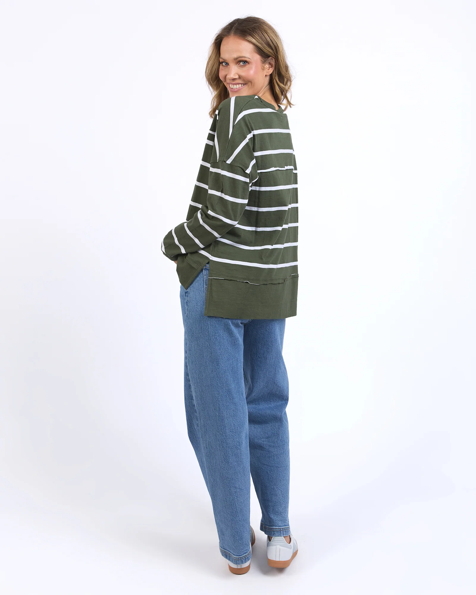 Jayne Stripe Throw On Top Khaki/White Stripe - Image 3