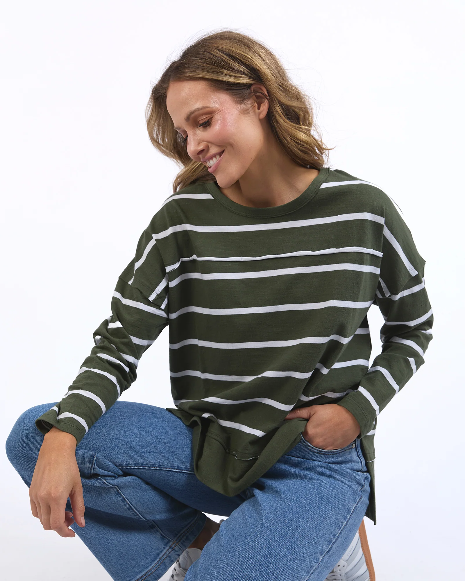 Jayne Stripe Throw On Top Khaki/White Stripe - Image 4