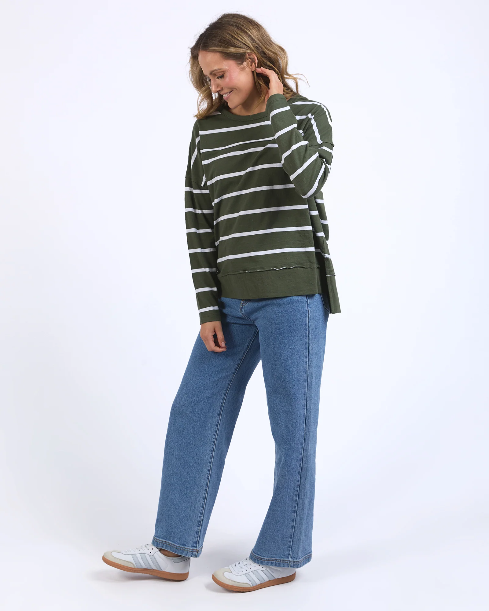 Jayne Stripe Throw On Top Khaki/White Stripe - Image 6