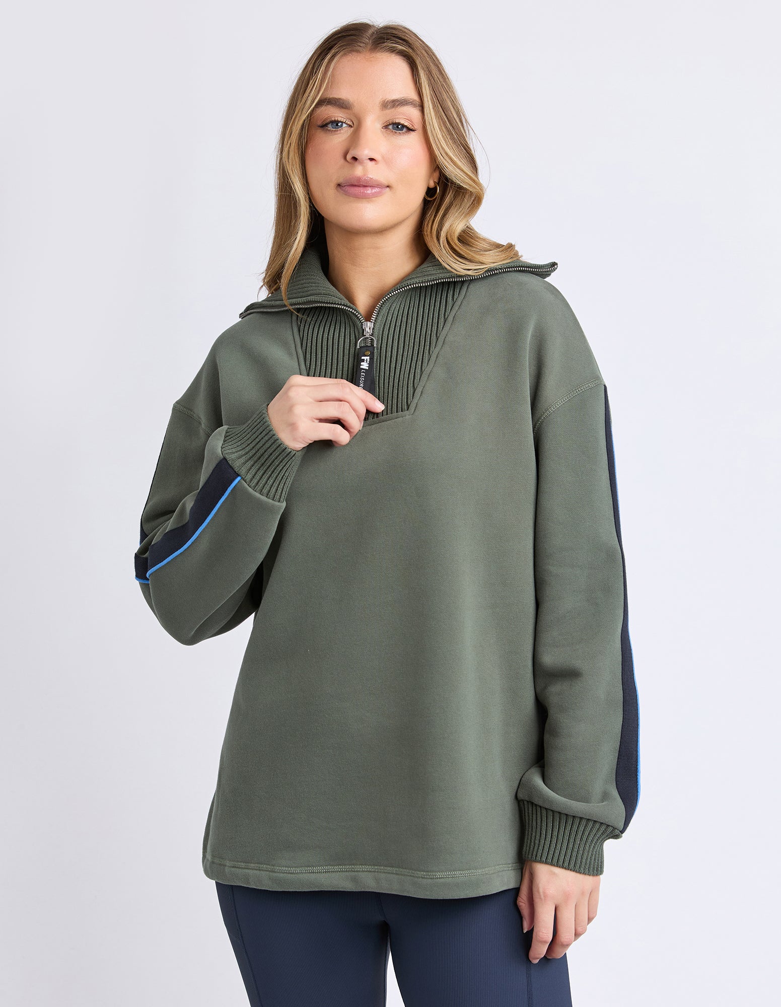 Knit Collar Crew Khaki - Image 2