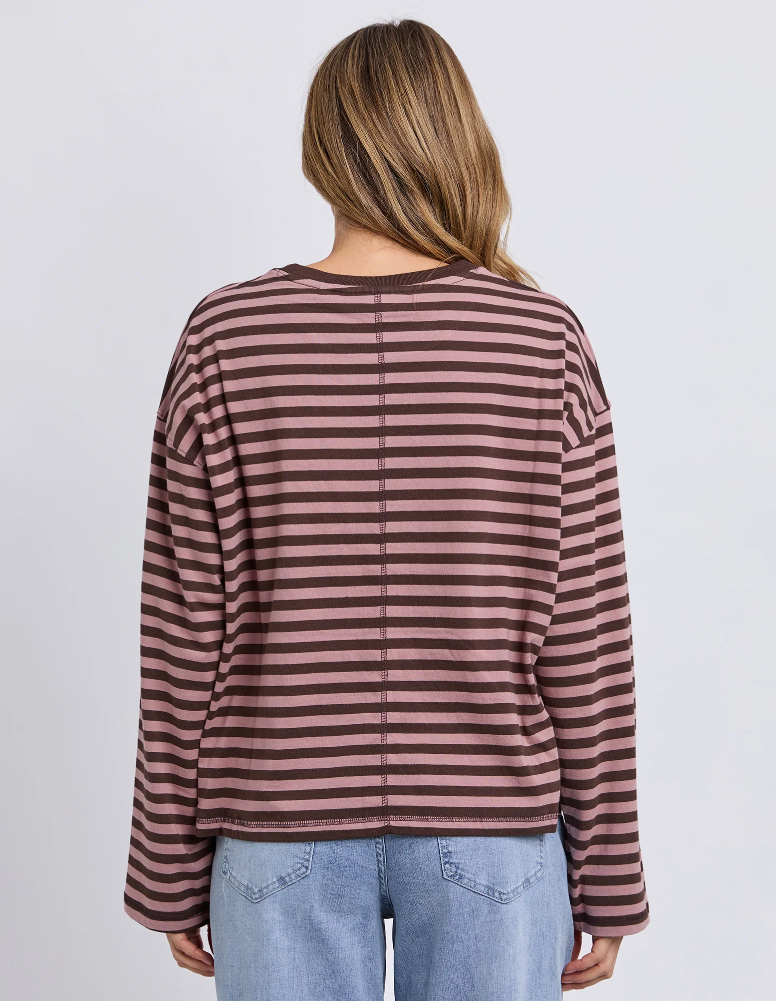Lola Stripe Long Sleeve Coffee & Dusty Rose - Image 3