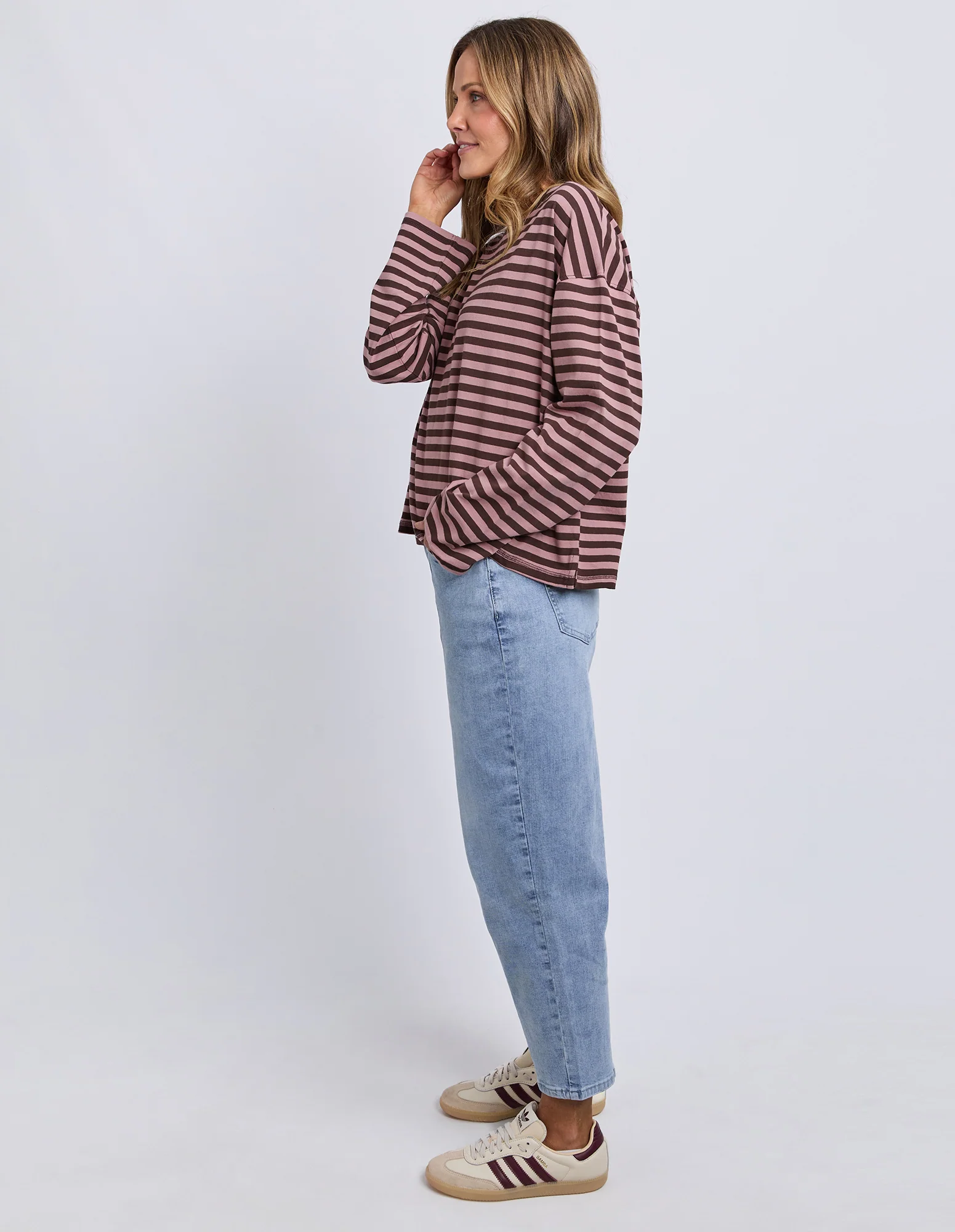 Lola Stripe Long Sleeve Coffee & Dusty Rose - Image 6