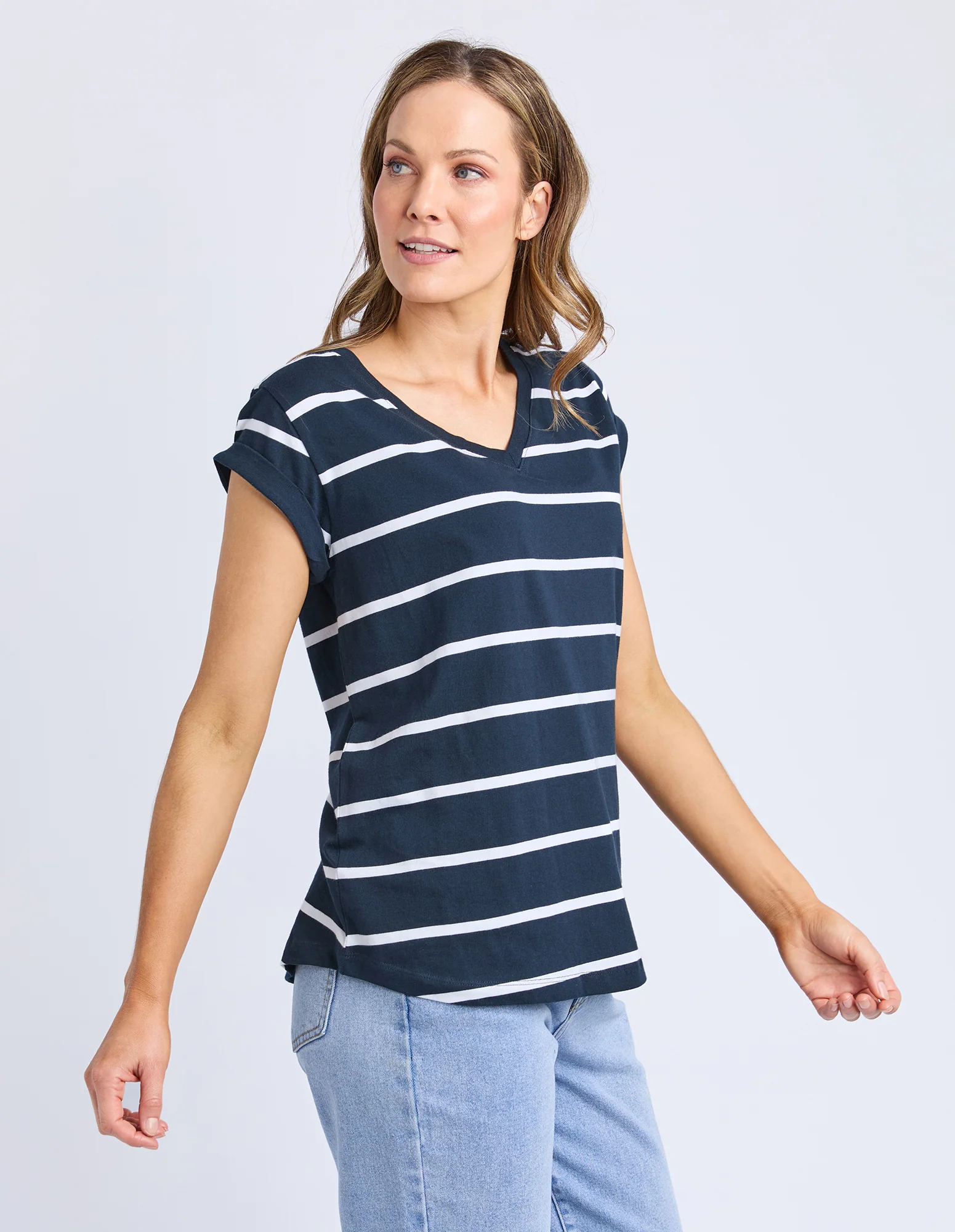 Manly Stripe Vee Tee Dark Sapphire/ White - Image 4
