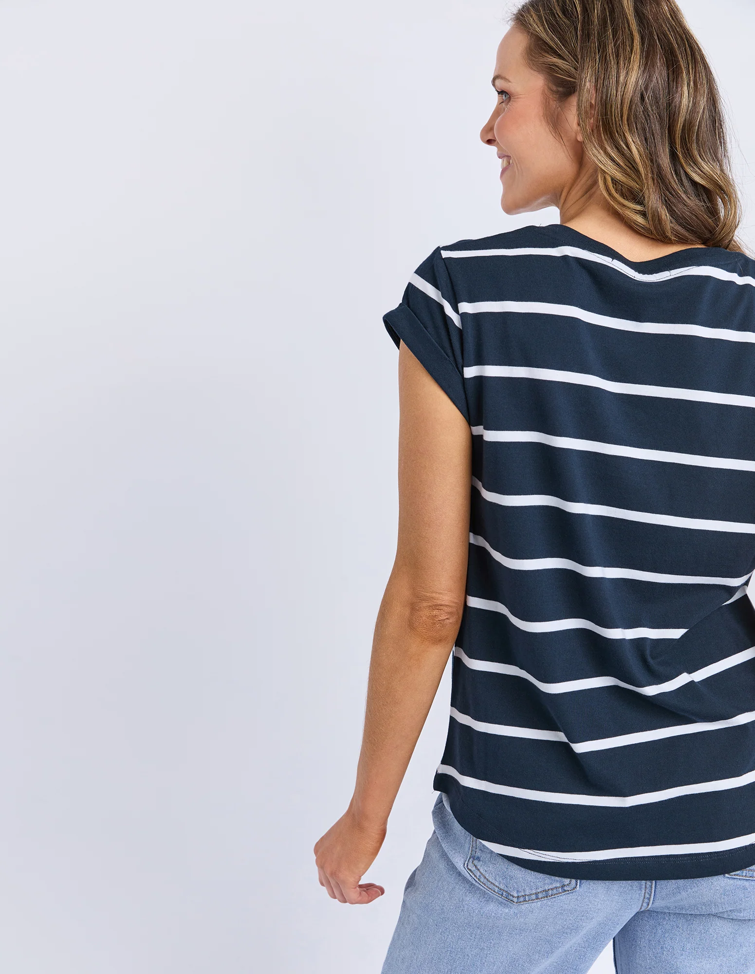 Manly Stripe Vee Tee Dark Sapphire/ White - Image 5