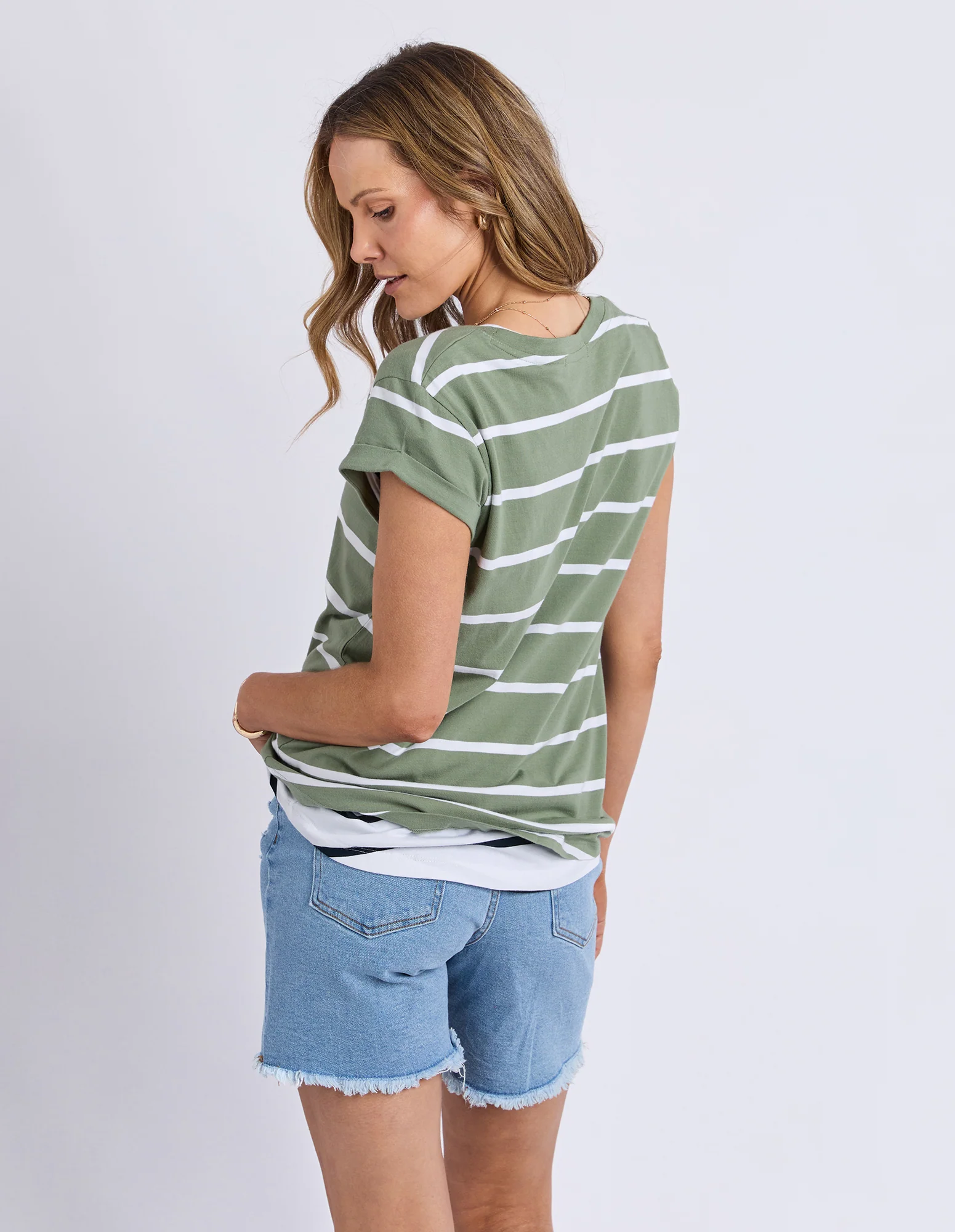 Manly Stripe Vee Tee Sage/White Stripe - Image 3