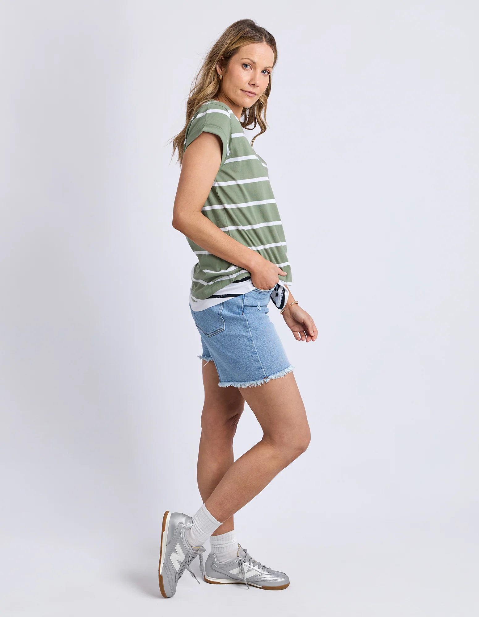 Manly Stripe Vee Tee Sage/White Stripe - Image 6
