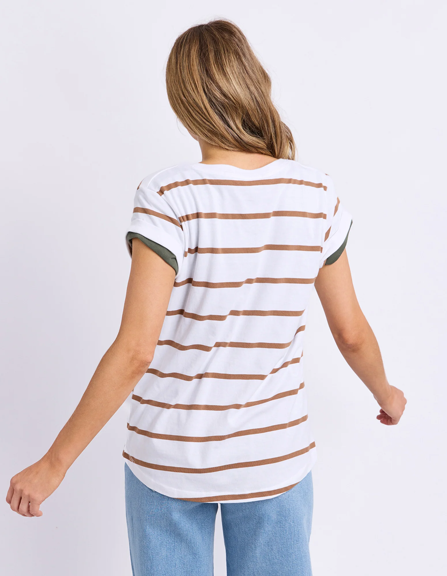 Manly Stripe Vee Tee White/Toasted Coconut - Image 3