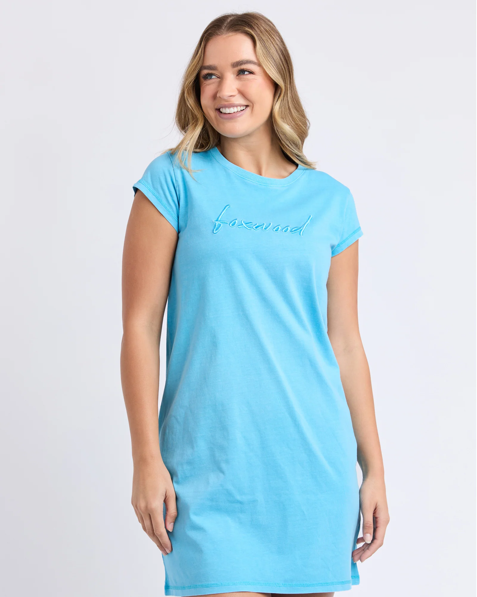 Signature Embroidery Tee Dress Azure Blue - Image 2