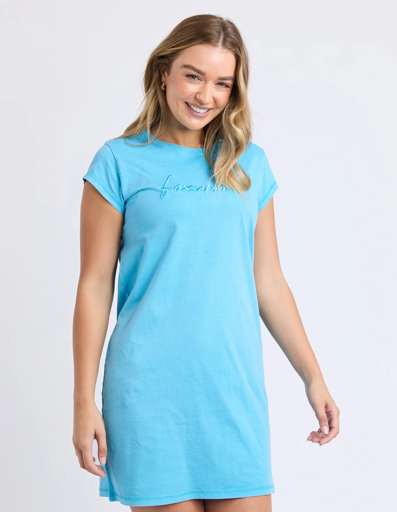 Signature Embroidery Tee Dress Azure Blue - Image 4