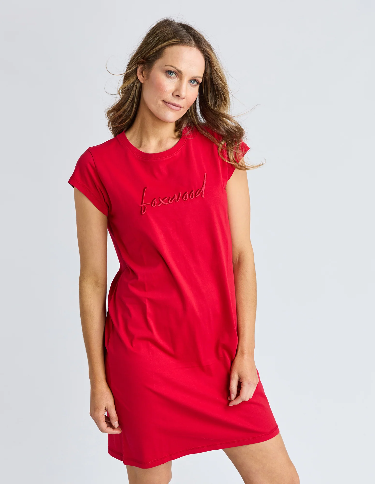 Signature Embroidery Tee Dress Crimson - Image 4