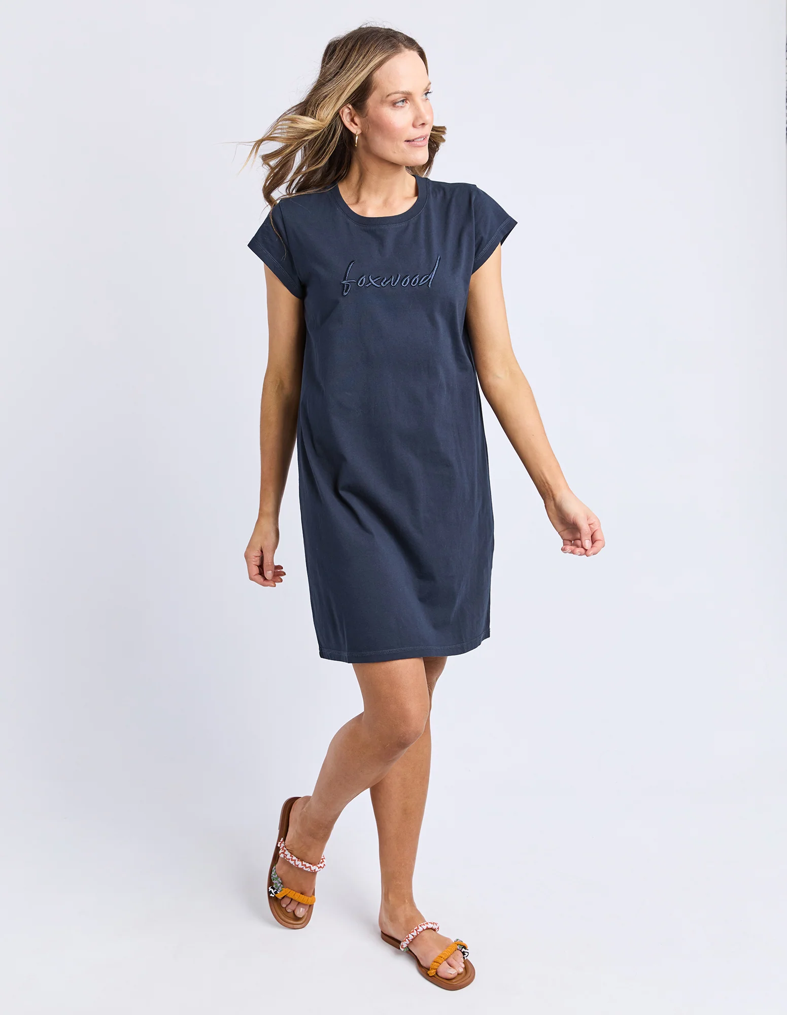 Signature Embroidery Tee Dress Dark Sapphire - Image 4