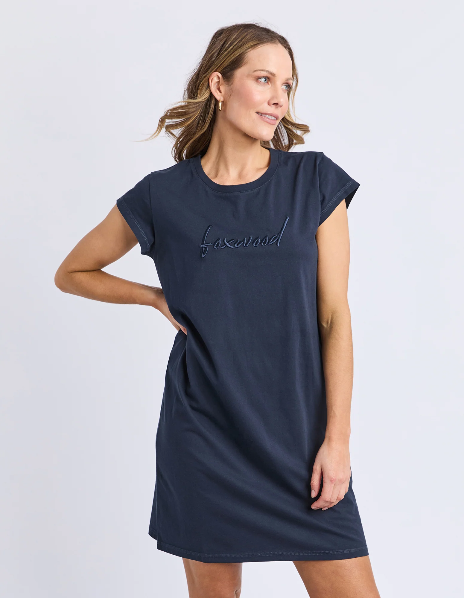 Signature Embroidery Tee Dress Dark Sapphire - Image 5