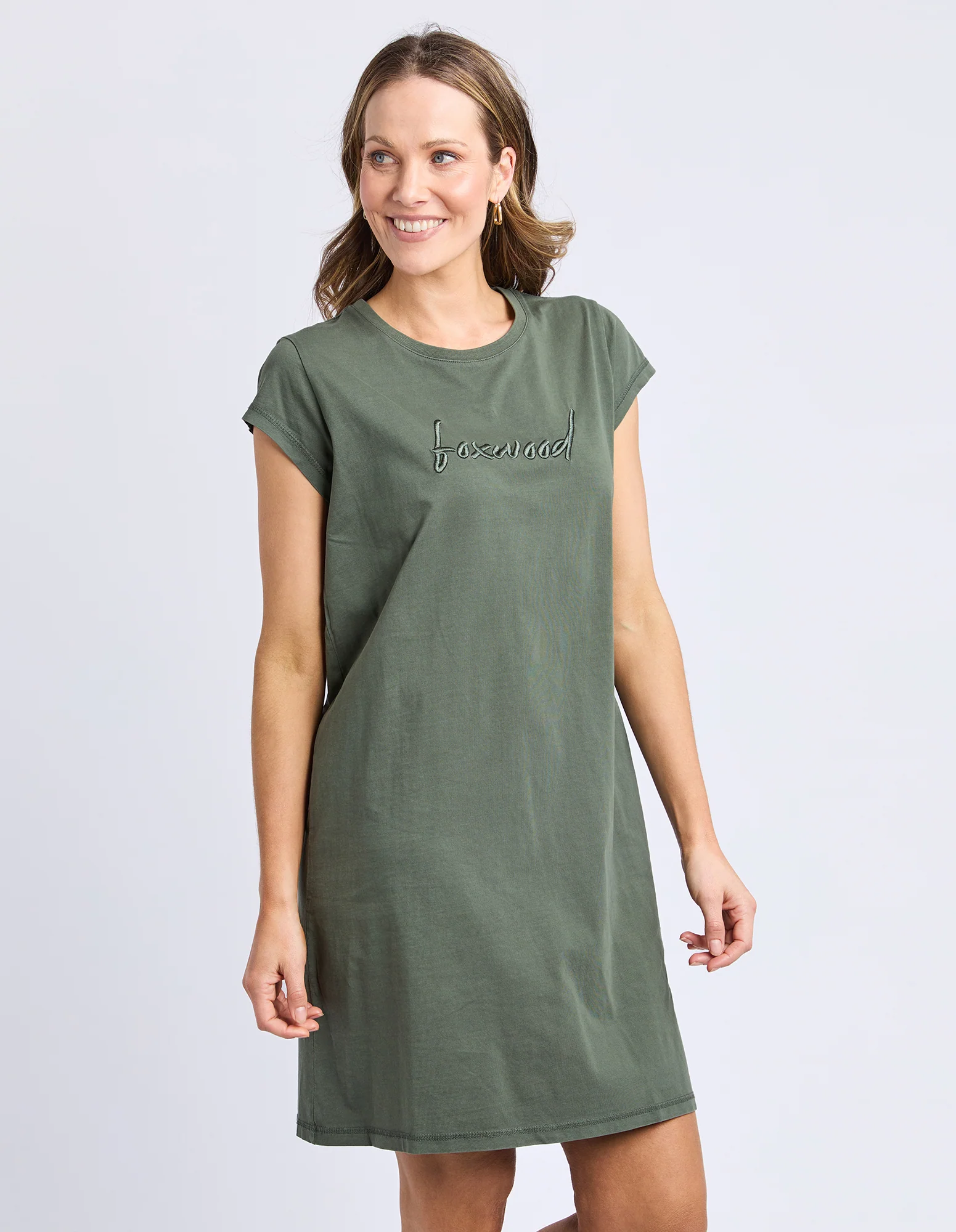 Signature Embroidery Tee Dress Khaki - Image 4