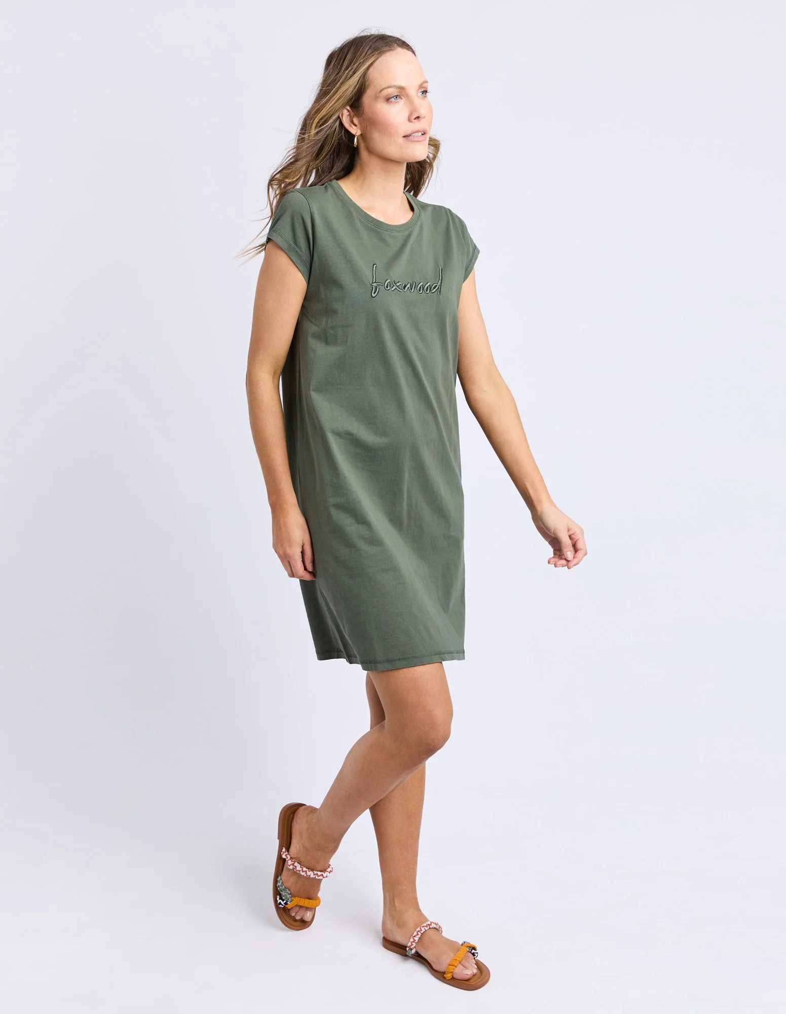 Signature Embroidery Tee Dress Khaki - Image 6