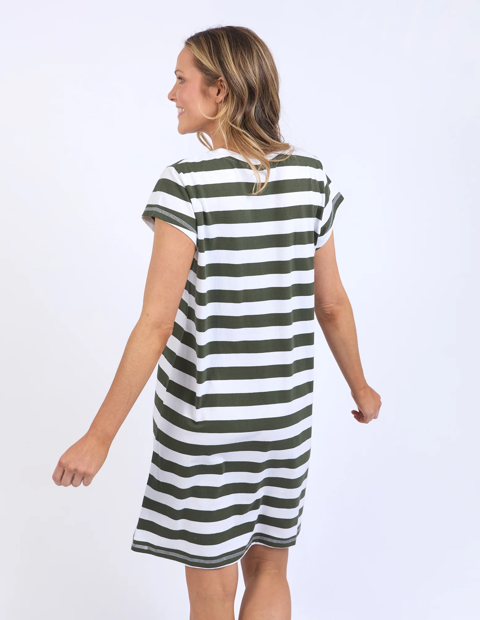 Signature Stripe Tee Dress Khaki & White - Image 3