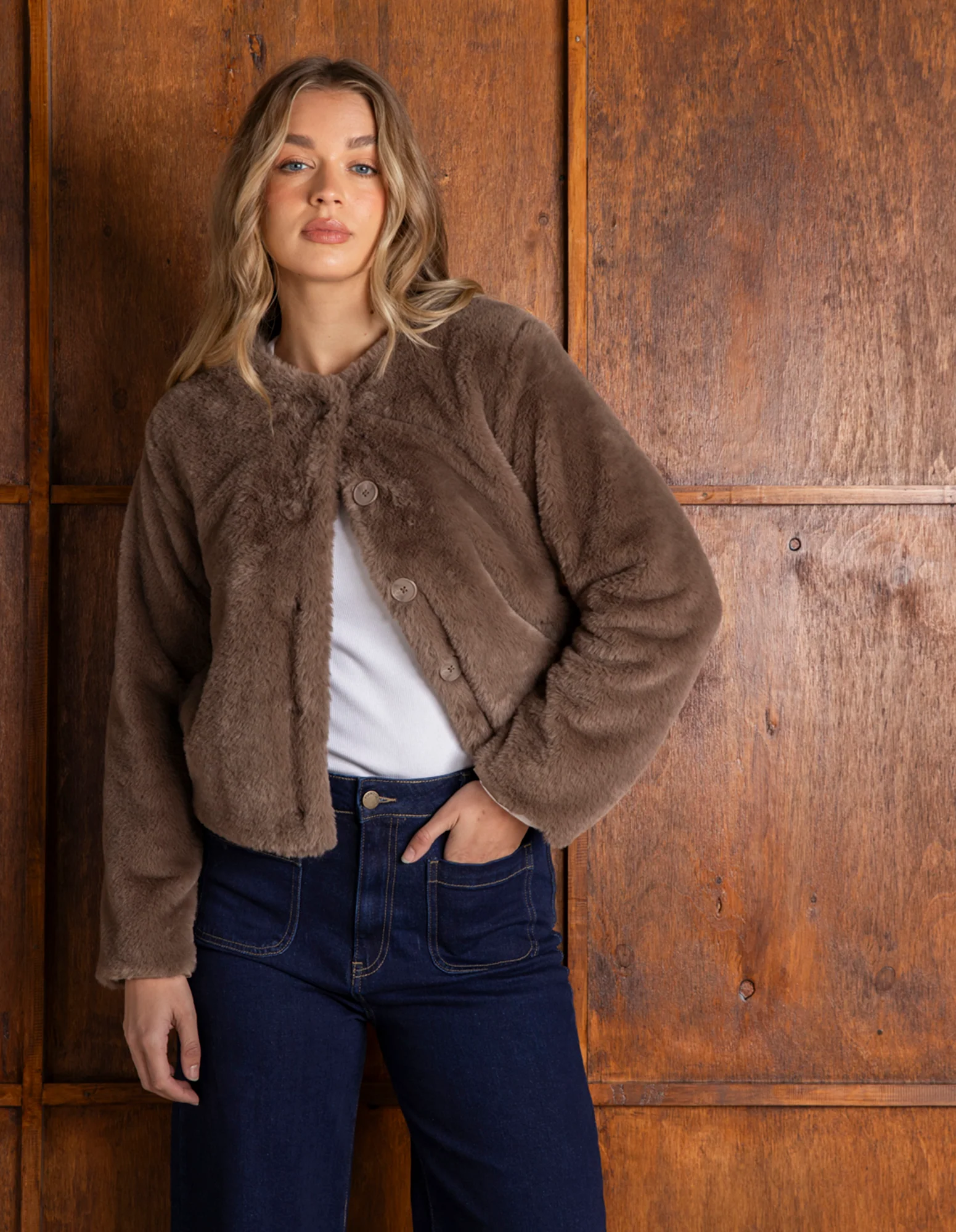 Sofia Faux Fur Jacket Mocha