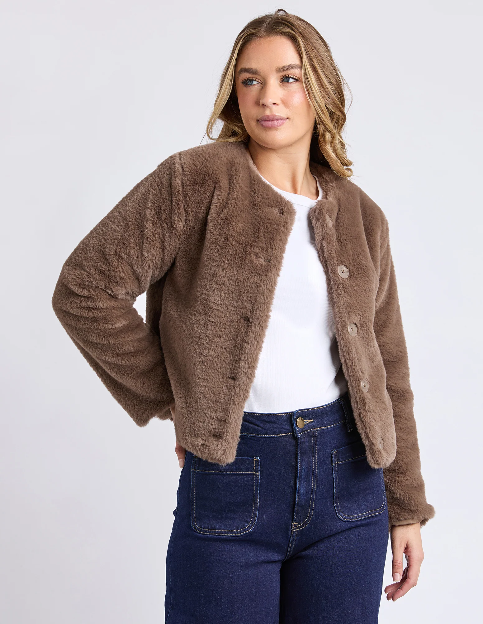 Sofia Faux Fur Jacket Mocha - Image 2