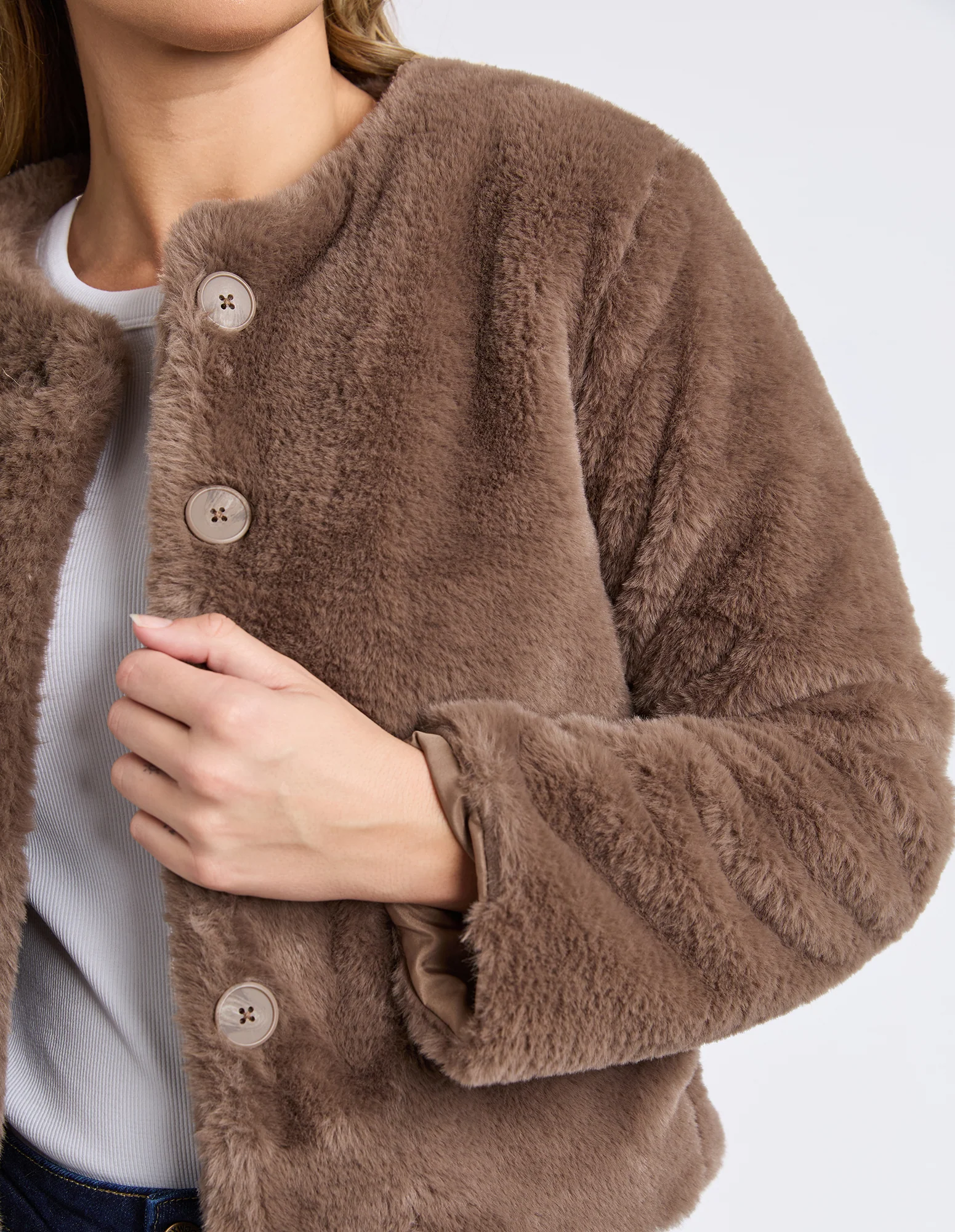 Sofia Faux Fur Jacket Mocha - Image 6